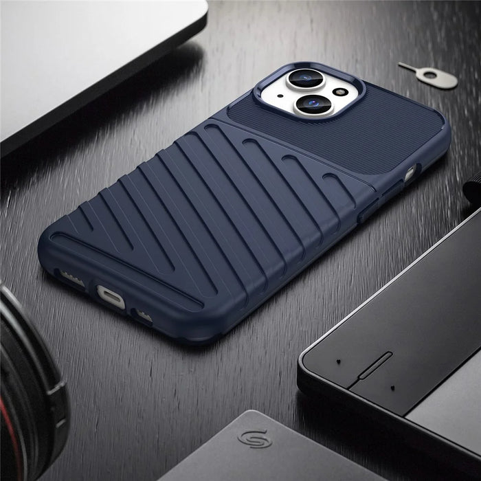 Thunder Series For iPhone 15 Plus Thicken TPU Phone Case Twill Texture Anti-scratch Cover - Blue - 4