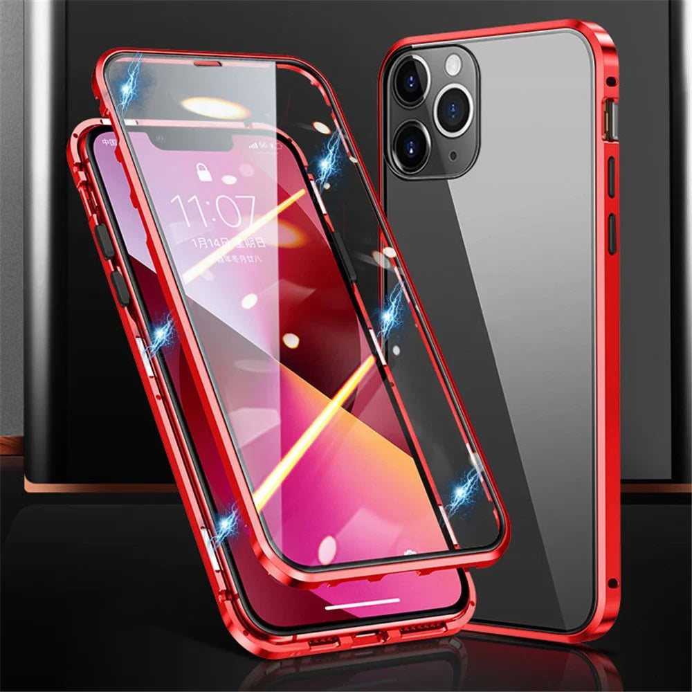 Phone Case for iPhone 15 Pro Full Body Case Magnetic Tempered Glass Double-Sided Phone Case - Red - 1