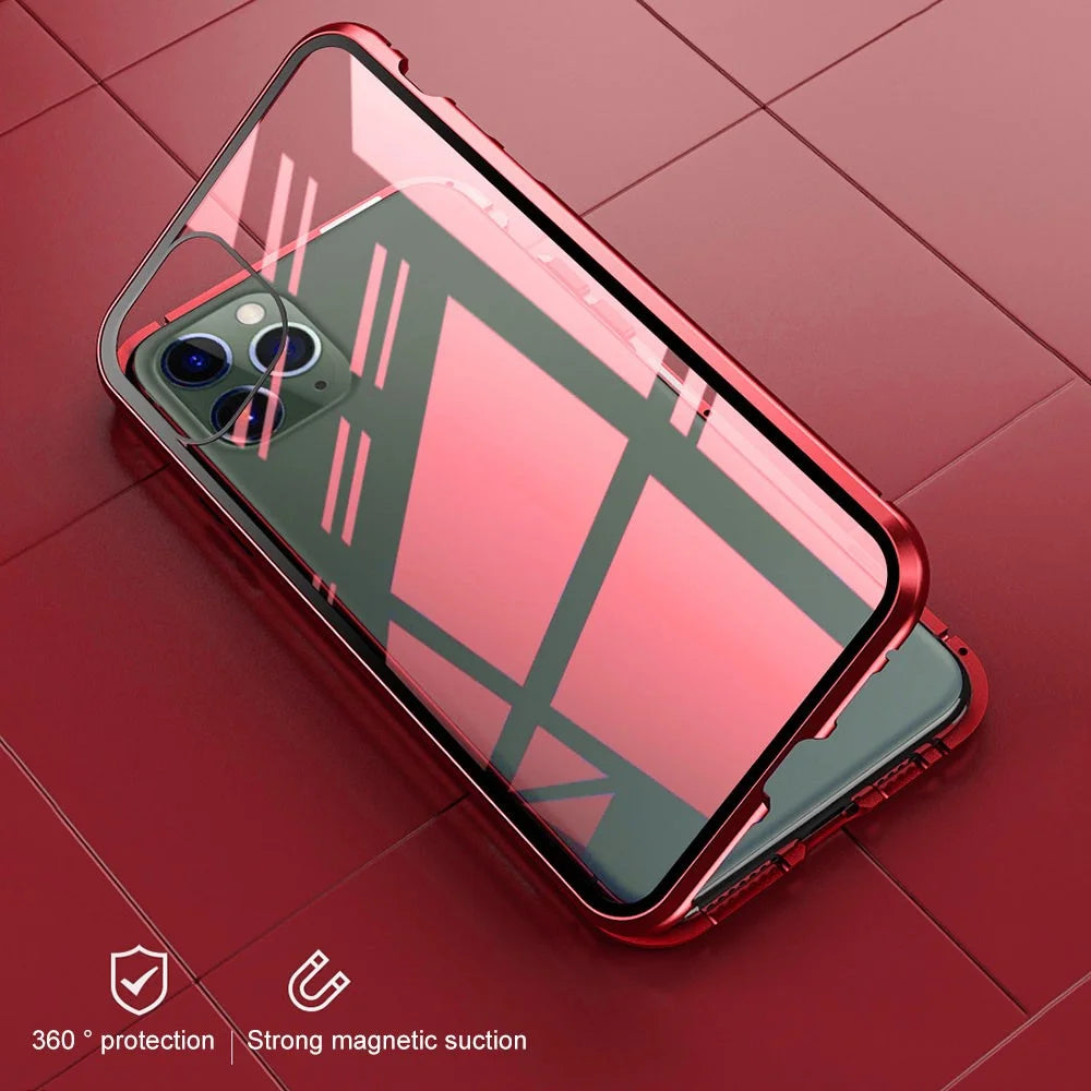 Phone Case for iPhone 15 Pro Full Body Case Magnetic Tempered Glass Double-Sided Phone Case - Red - 3