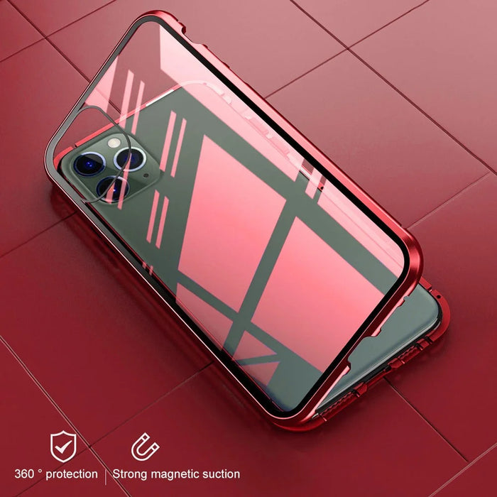 For iPhone 15 Pro Max Full Body Case Magnetic Tempered Glass Double-Sided Phone Case - Gold - 3