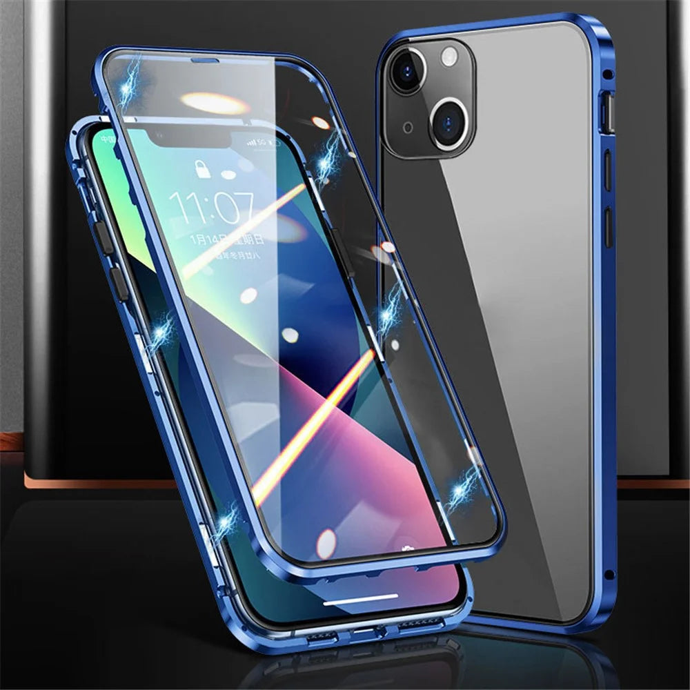 Phone Case for iPhone 15 Plus Full Body Case Magnetic Tempered Glass Double-Sided Phone Case - Blue - 1