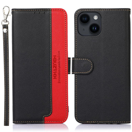 KHAZNEH Shockproof Leather Case for iPhone 15 Plus , Stand Wallet Phone Cover RFID Blocking Litchi Texture Shell - Black - 1