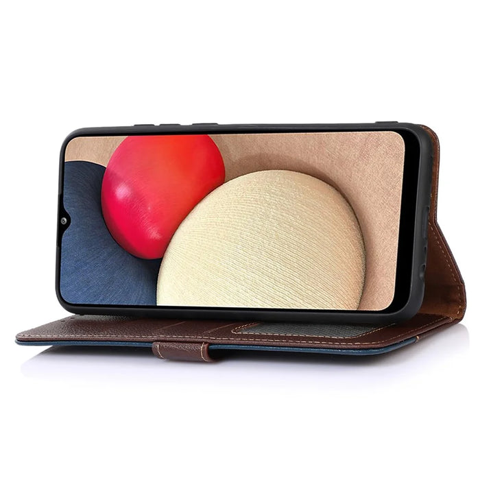KHAZNEH For iPhone 15 Pro Anti-Scratch RFID Blocking Leather Case Stand Wallet Litchi Texture Phone Cover - Brown - 3