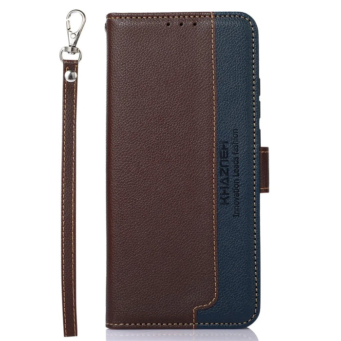 KHAZNEH For iPhone 15 Pro Anti-Scratch RFID Blocking Leather Case Stand Wallet Litchi Texture Phone Cover - Brown - 6