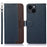 KHAZNEH For iPhone 15 RFID Blocking Litchi Texture Leather Case Stand Wallet Phone Cover - Blue - 1