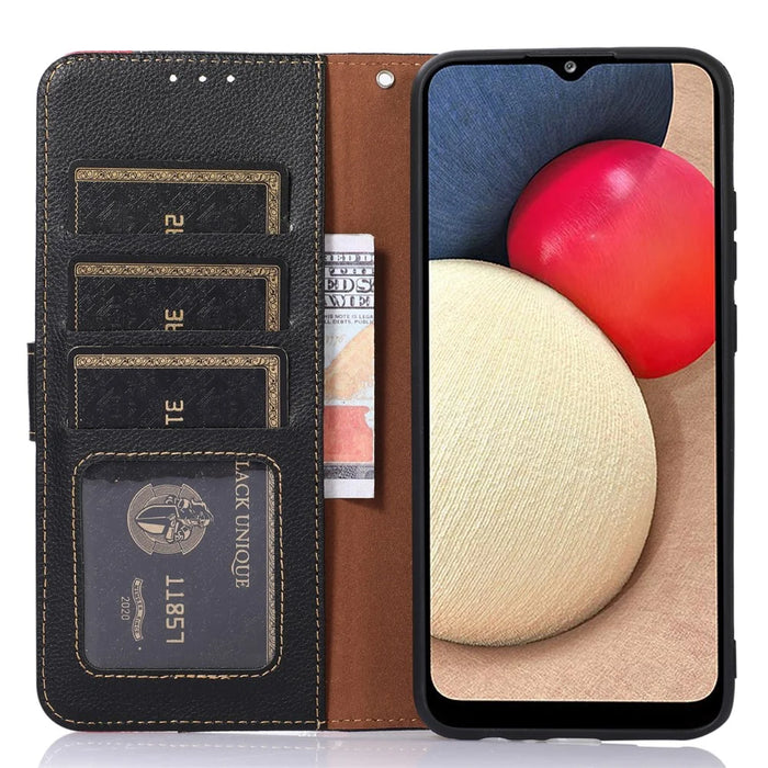 KHAZNEH PU Leather Case for iPhone 15 Pro Max , RFID Blocking Stand Wallet Litchi Texture Phone Cover - Black - 4