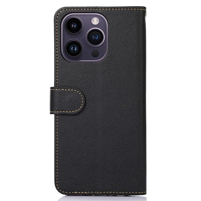KHAZNEH PU Leather Case for iPhone 15 Pro Max , RFID Blocking Stand Wallet Litchi Texture Phone Cover - Black - 7