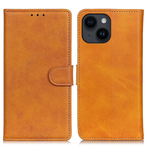 Phone Case for iPhone 15 Plus , PU Leather+TPU Foldable Stand Cowhide Texture Wallet Cover - Brown - 1