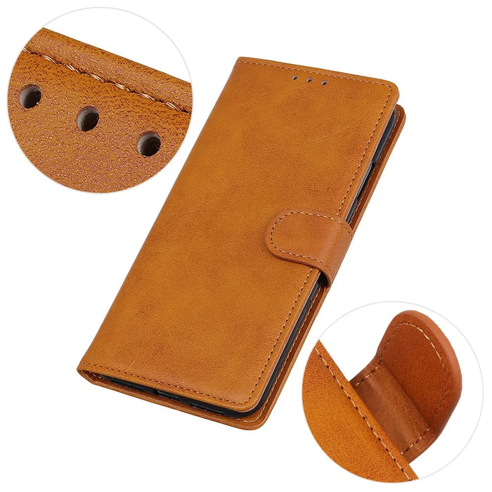 Phone Case for iPhone 15 Plus , PU Leather+TPU Foldable Stand Cowhide Texture Wallet Cover - Brown - 5