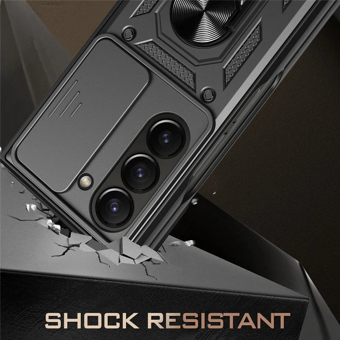 For Samsung Galaxy Z Fold5 5G Kickstand Phone Cover PC+TPU Case with Slide Lens Protector - Black - 2