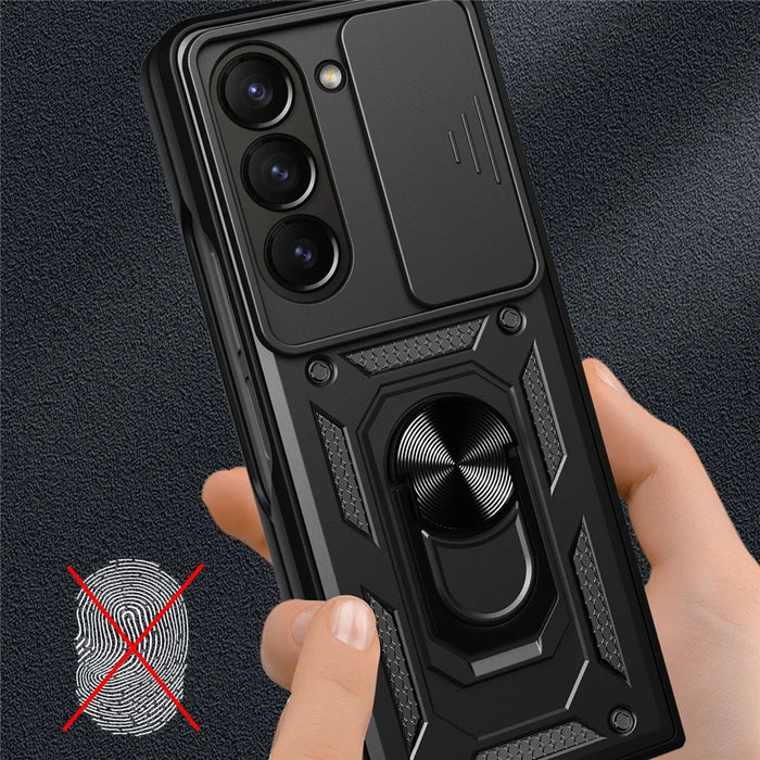 For Samsung Galaxy Z Fold5 5G Kickstand Phone Cover PC+TPU Case with Slide Lens Protector - Black - 5