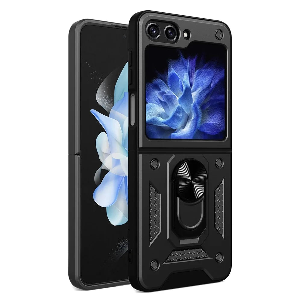 Kickstand Phone Case for Samsung Galaxy Z Flip5 5G , PC+TPU Magnetic Car Mount Phone Cover - Black - 1