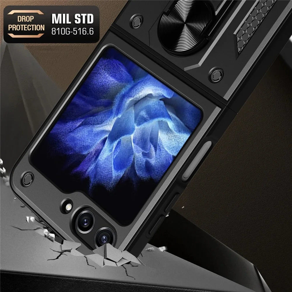 Kickstand Phone Case for Samsung Galaxy Z Flip5 5G , PC+TPU Magnetic Car Mount Phone Cover - Black - 3