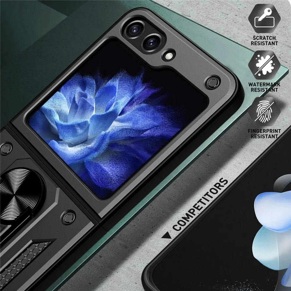 Kickstand Phone Case for Samsung Galaxy Z Flip5 5G , PC+TPU Magnetic Car Mount Phone Cover - Black - 5