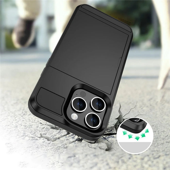 PC + TPU Phone Cover for iPhone 15 , Sliding Card Holder Anti-scratch Back Case - Black - 5