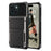 For iPhone 15 TPU + PC Shockproof Phone Case Flip Card Holder Back Cover - Grey - 1