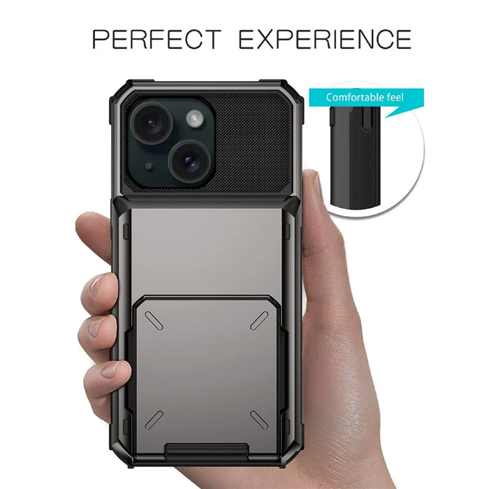 For iPhone 15 TPU + PC Shockproof Phone Case Flip Card Holder Back Cover - Grey - 3