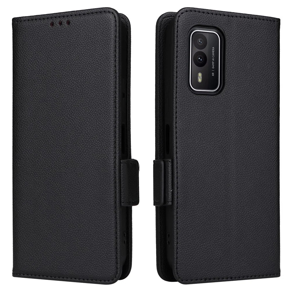 Wallet Stand Phone Case for Nokia XR21 Litchi Texture PU Leather Shockproof Cover - Black - 1