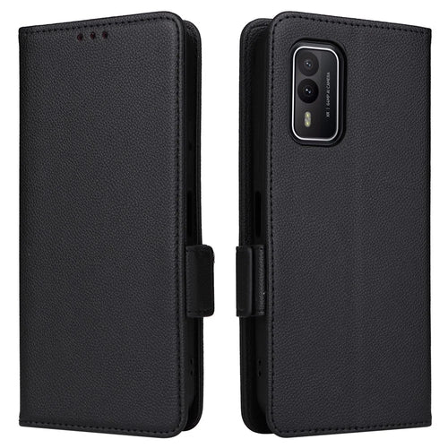 Wallet Stand Phone Case for Nokia XR21 Litchi Texture PU Leather Shockproof Cover - Black - 1