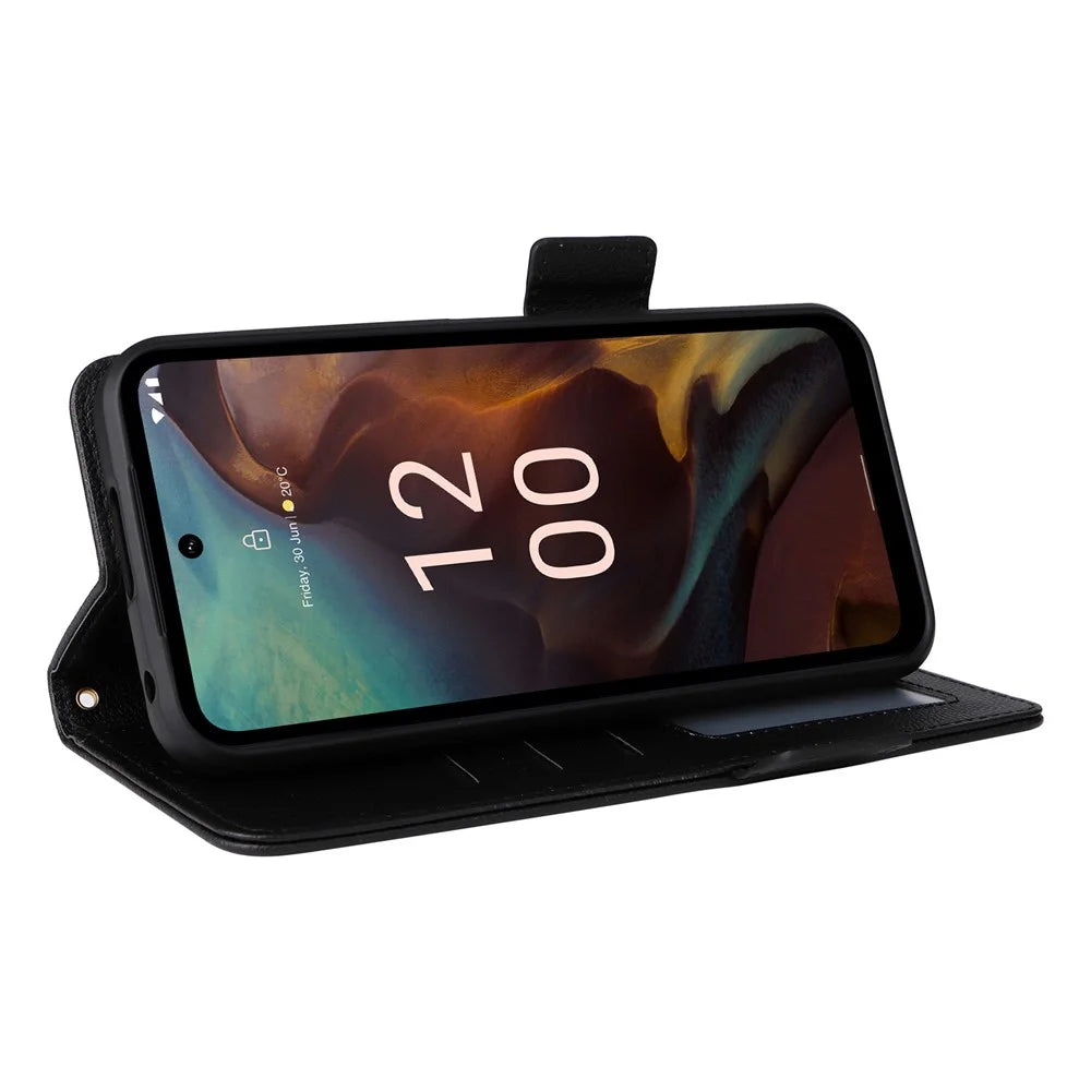 Wallet Stand Phone Case for Nokia XR21 Litchi Texture PU Leather Shockproof Cover - Black - 3