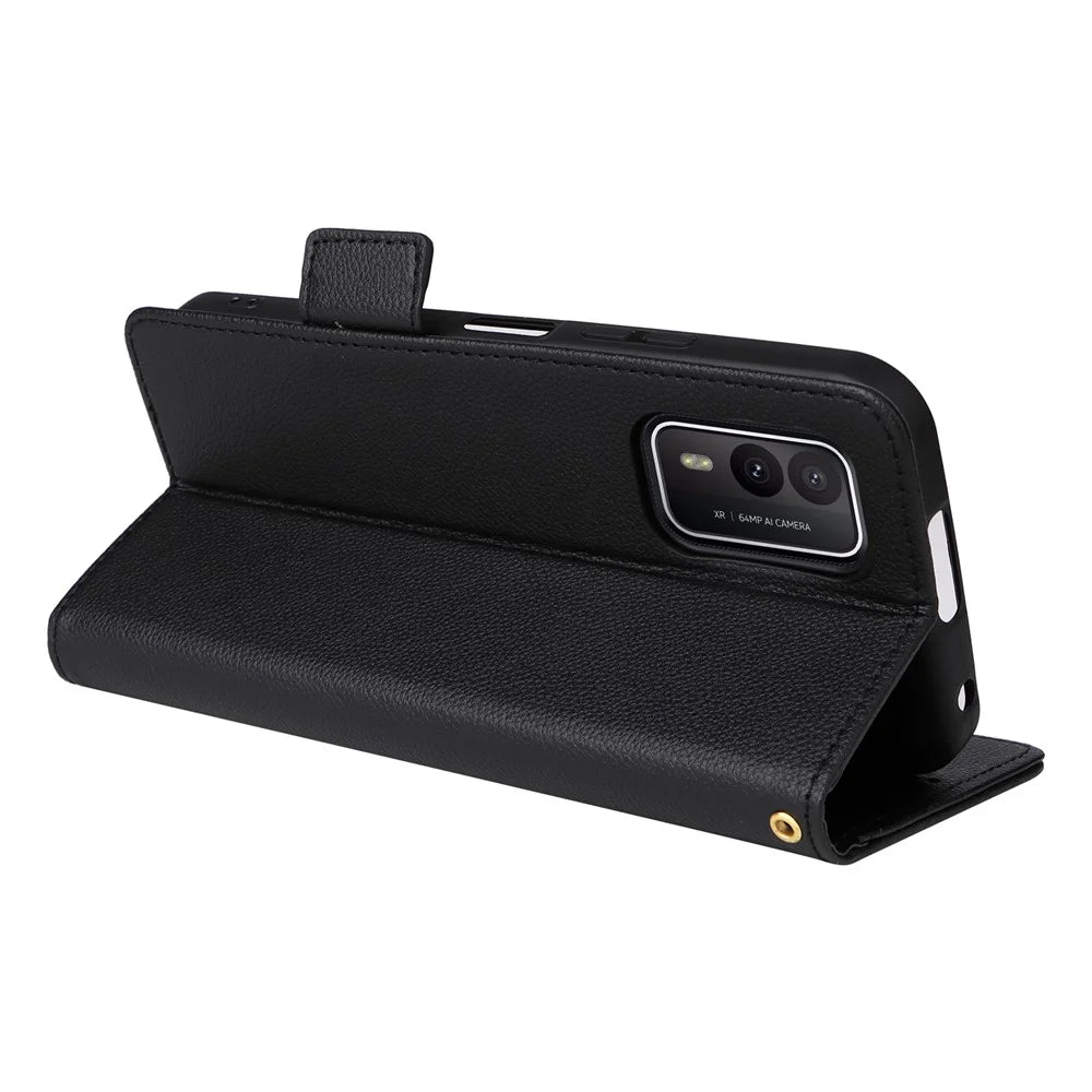 Wallet Stand Phone Case for Nokia XR21 Litchi Texture PU Leather Shockproof Cover - Black - 4