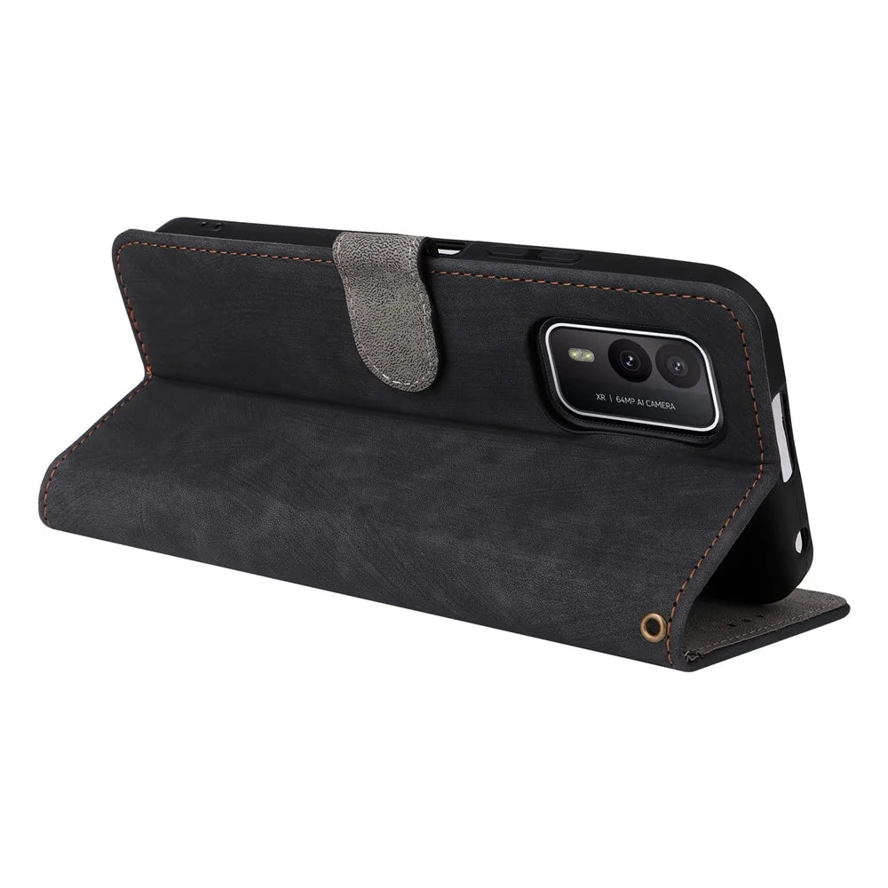 For Nokia XR21 RFID Blocking Phone Cover Wallet Stand Shell Shockproof Leather Case - Black - 4