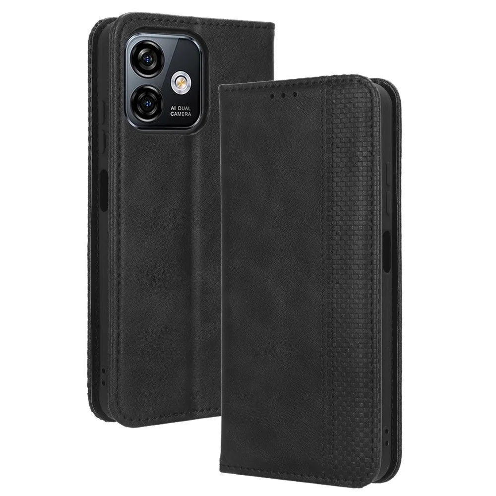 Retro Phone Case for Ulefone Note 16 Pro , PU Leather + TPU Phone Cover with Stand Wallet - Black - 1