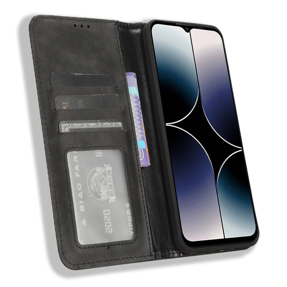 Retro Phone Case for Ulefone Note 16 Pro , PU Leather + TPU Phone Cover with Stand Wallet - Black - 2