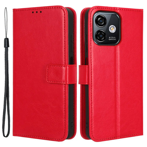 For Ulefone Note 16 Pro Folio Flip Phone Case Crazy Horse Texture PU Leather Stand Wallet Cover - Red - 1