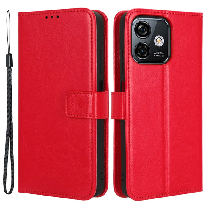 For Ulefone Note 16 Pro Folio Flip Phone Case Crazy Horse Texture PU Leather Stand Wallet Cover - Red - 1
