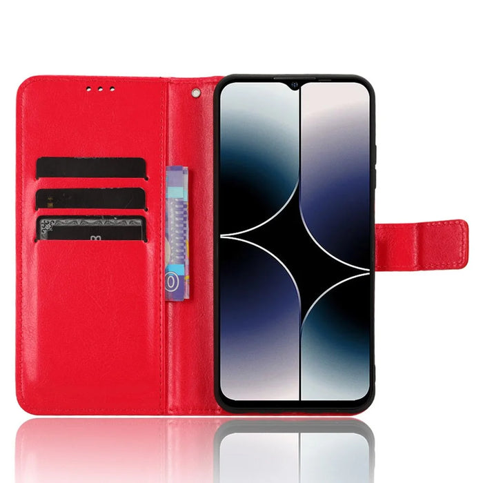 For Ulefone Note 16 Pro Folio Flip Phone Case Crazy Horse Texture PU Leather Stand Wallet Cover - Red - 2