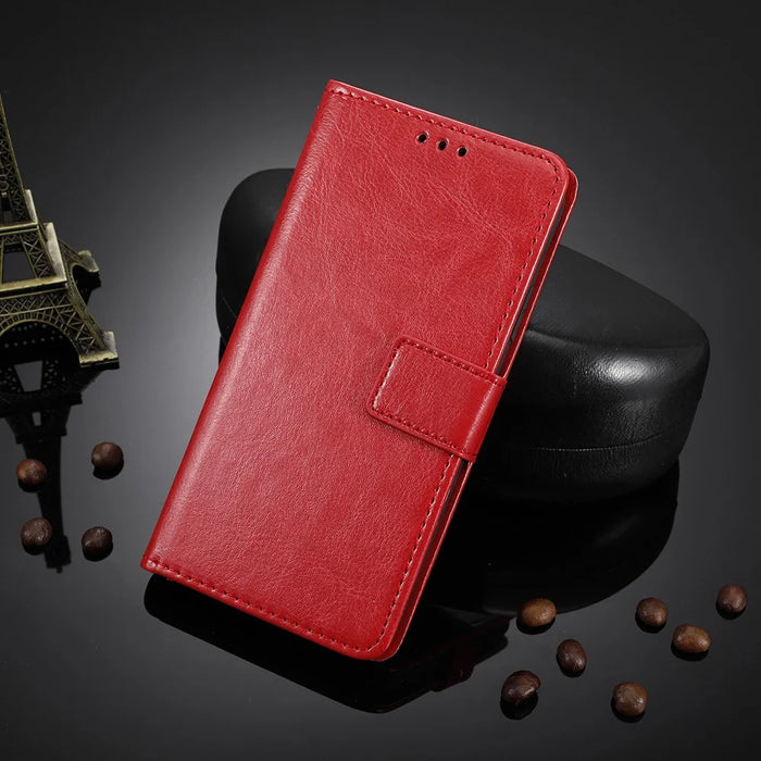 For Ulefone Note 16 Pro Folio Flip Phone Case Crazy Horse Texture PU Leather Stand Wallet Cover - Red - 4