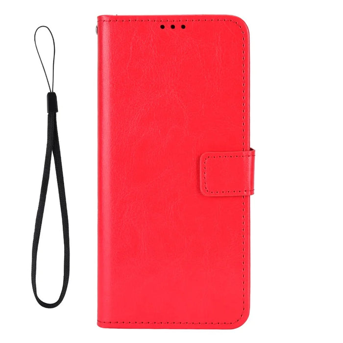For Ulefone Note 16 Pro Folio Flip Phone Case Crazy Horse Texture PU Leather Stand Wallet Cover - Red - 5