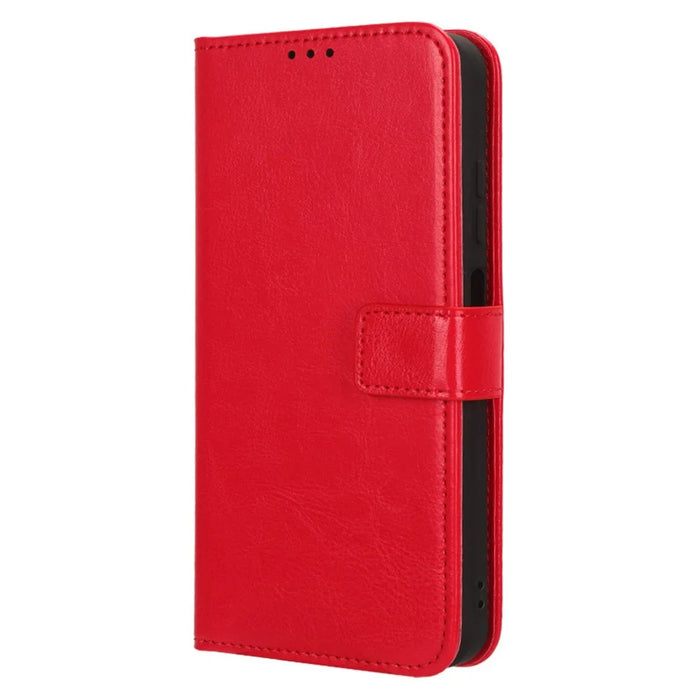 For Ulefone Note 16 Pro Folio Flip Phone Case Crazy Horse Texture PU Leather Stand Wallet Cover - Red - 6