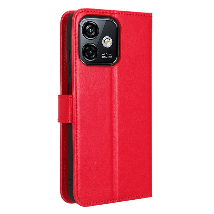 For Ulefone Note 16 Pro Folio Flip Phone Case Crazy Horse Texture PU Leather Stand Wallet Cover - Red - 7