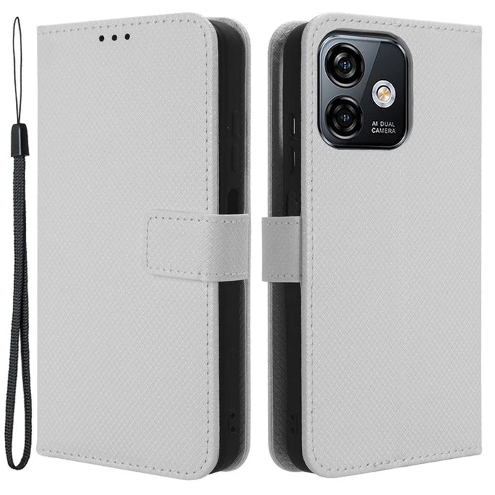 For Ulefone Note 16 Pro PU Leather Wallet Phone Case Stand Cover Diamond Texture Shell - White - 1