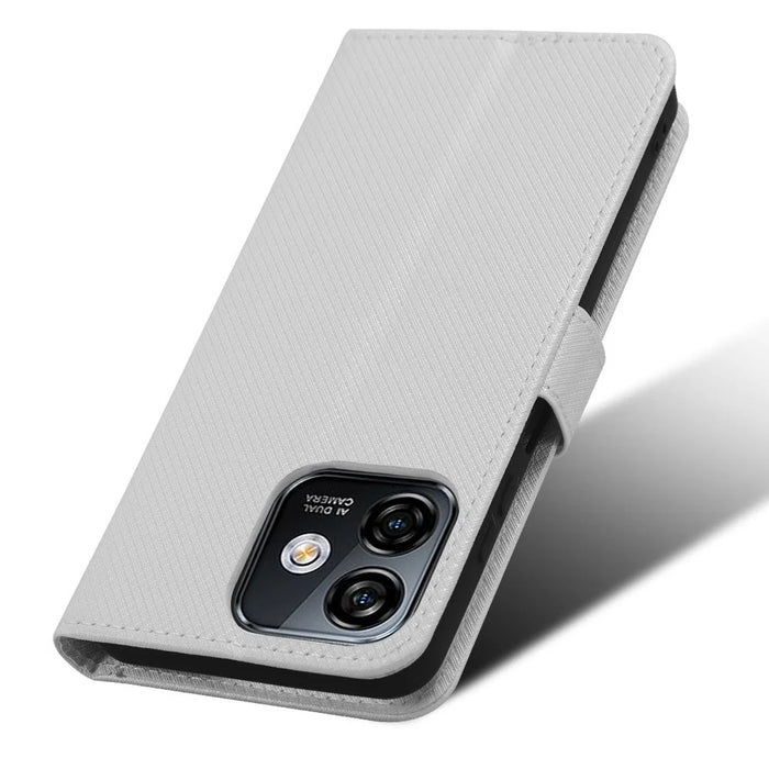For Ulefone Note 16 Pro PU Leather Wallet Phone Case Stand Cover Diamond Texture Shell - White - 4