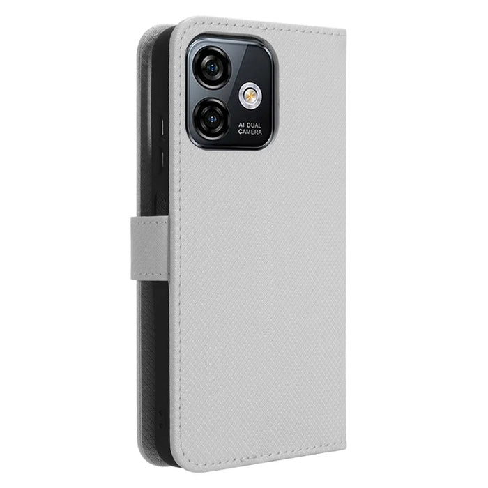 For Ulefone Note 16 Pro PU Leather Wallet Phone Case Stand Cover Diamond Texture Shell - White - 6