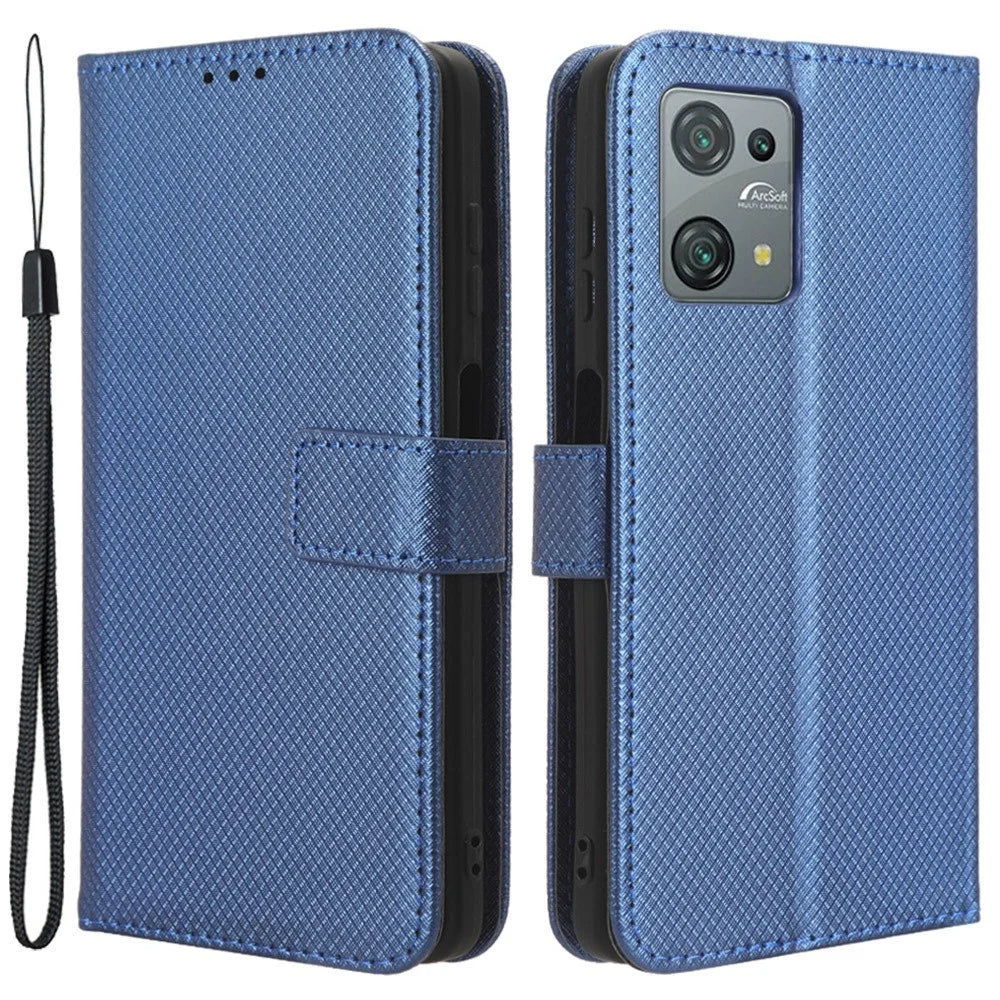 Diamond Texture Shell for Blackview Oscal C30 / C30 Pro Phone Wallet Case PU Leather Stand Cover - Blue - 1