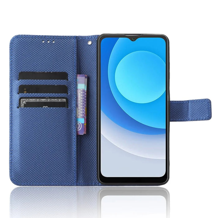 Diamond Texture Shell for Blackview Oscal C30 / C30 Pro Phone Wallet Case PU Leather Stand Cover - Blue - 2