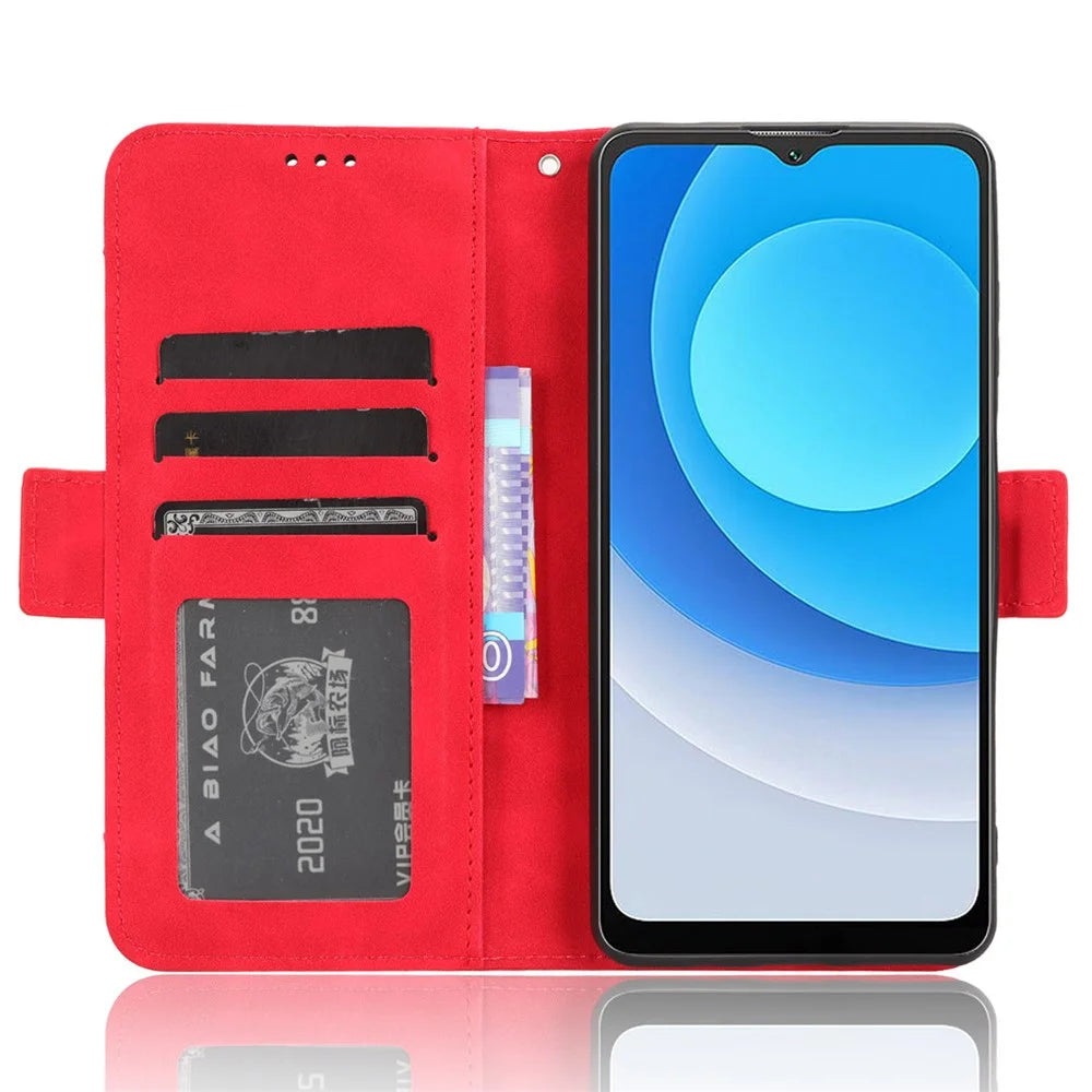 For Blackview Oscal C30 / Oscal C30 Pro Multiple Card Slots PU Leather Case Wallet Phone Stand Cover - Red - 2