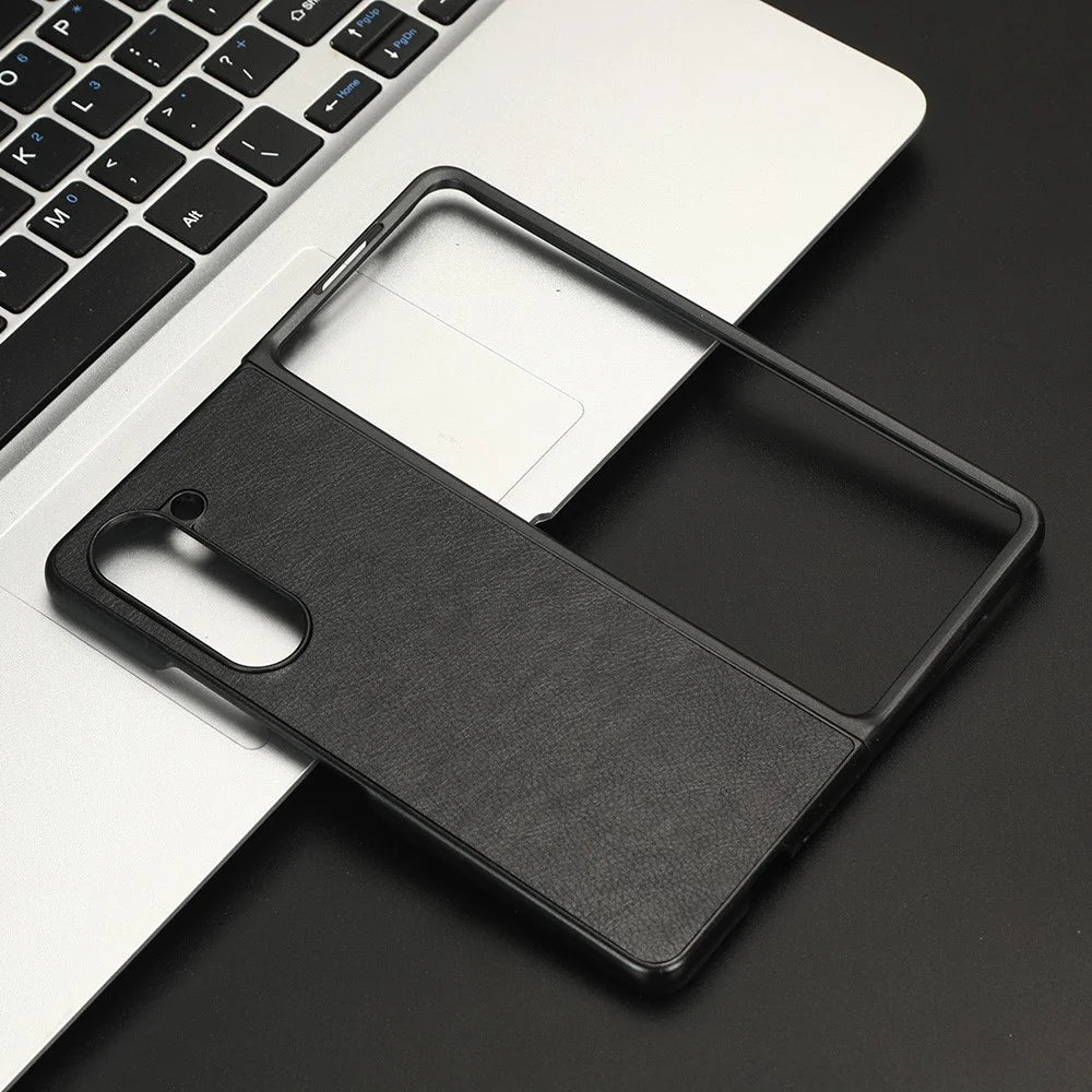 For Samsung Galaxy Z Fold5 5G PU Leather + PC Phone Case Anti-Drop Litchi Texture Cover - Black - 1