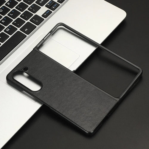 For Samsung Galaxy Z Fold5 5G PU Leather + PC Phone Case Anti-Drop Litchi Texture Cover - Black - 1