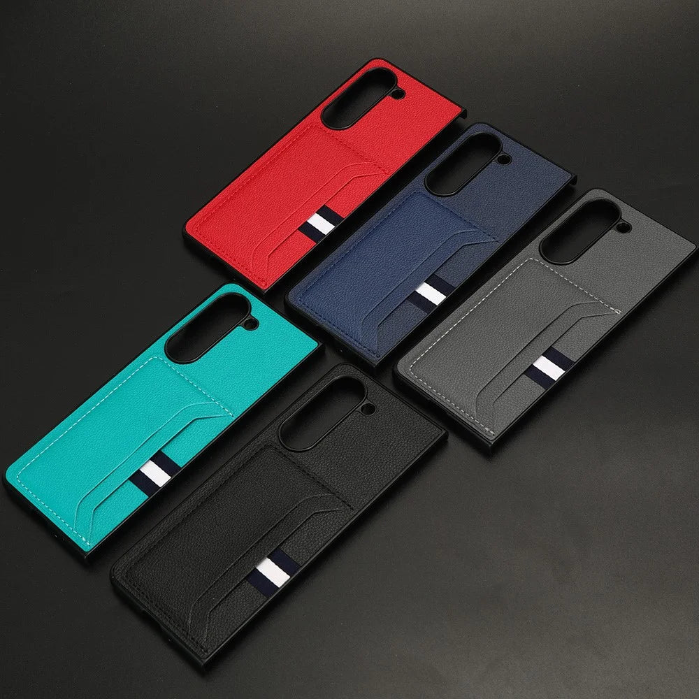 For Samsung Galaxy Z Fold5 5G PU Leather+PC Phone Case Litchi Texture Shockproof Card Slot Cover - Black - 4