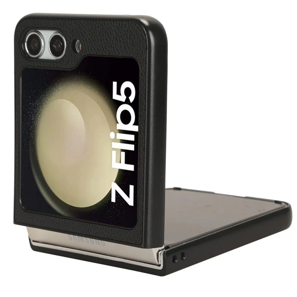 For Samsung Galaxy Z Flip5 5G PU Leather+PC Back Cover Ultra Thin Litchi Texture Card Slot Phone Case - Black - 2