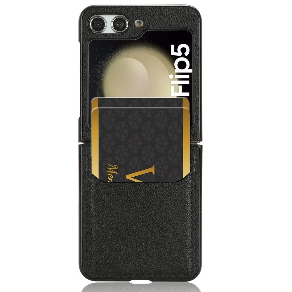 For Samsung Galaxy Z Flip5 5G PU Leather+PC Back Cover Ultra Thin Litchi Texture Card Slot Phone Case - Black - 4