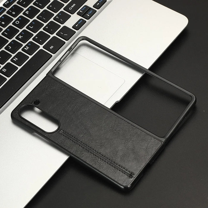 For Samsung Galaxy Z Fold5 5G PU Leather PC Phone Case Anti-Scratch Stitched Protective Cover - Black - 1