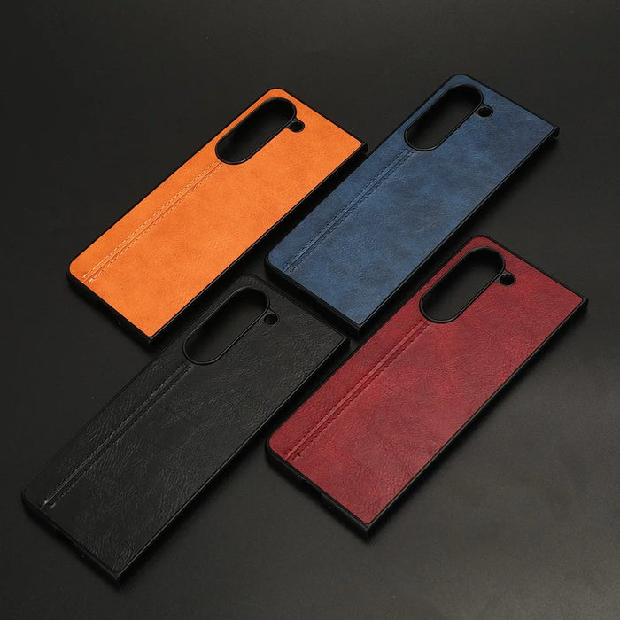 For Samsung Galaxy Z Fold5 5G PU Leather PC Phone Case Anti-Scratch Stitched Protective Cover - Black - 4