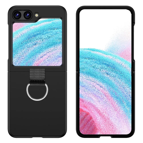 For Samsung Galaxy Z Flip5 5G Hard PC Phone Case Anti-scratch Cover with D-Shape Ring Holder - Black - 1