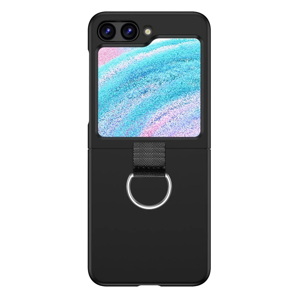 For Samsung Galaxy Z Flip5 5G Hard PC Phone Case Anti-scratch Cover with D-Shape Ring Holder - Black - 2